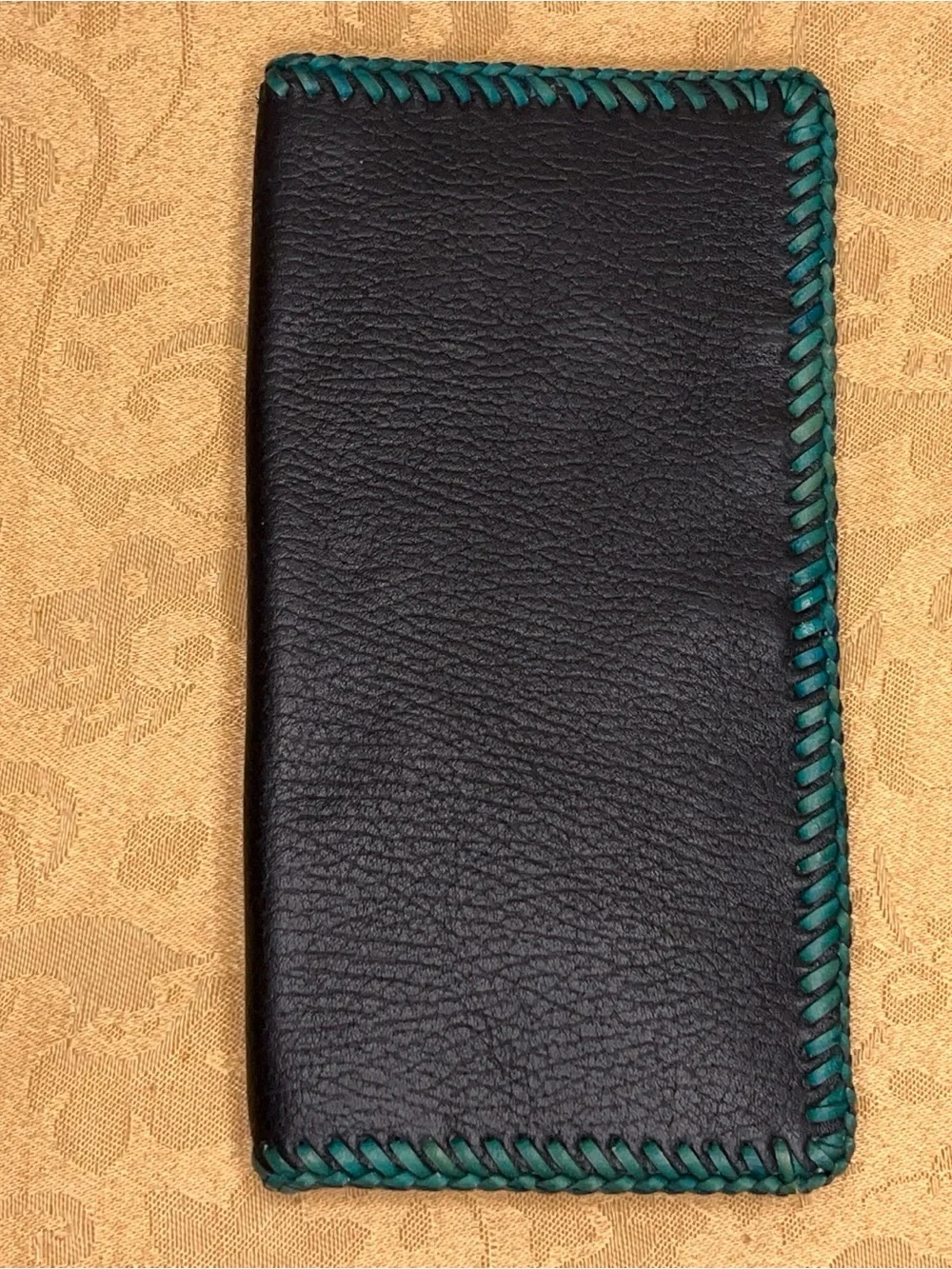 Vintage Western Leather Wallet Unisex Black Green Stitching Goth Punk Retro